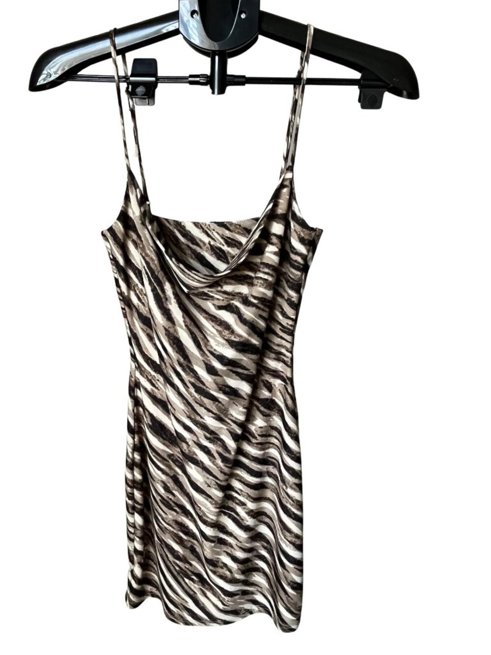 Windsor Zebra Print Bodycon Mini Dress Brown Black Spaghetti Strap Y2K